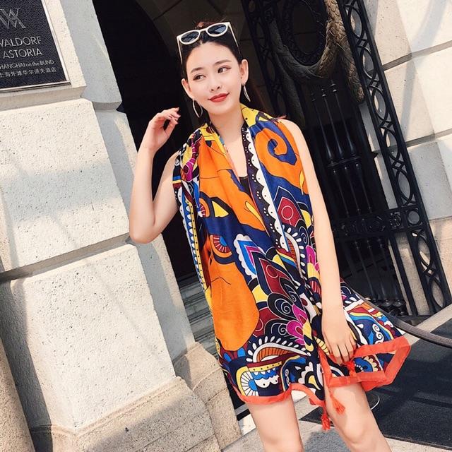 Khăn choàng linen thổ cẩm khăn quàng cổ boho size 180*95cm