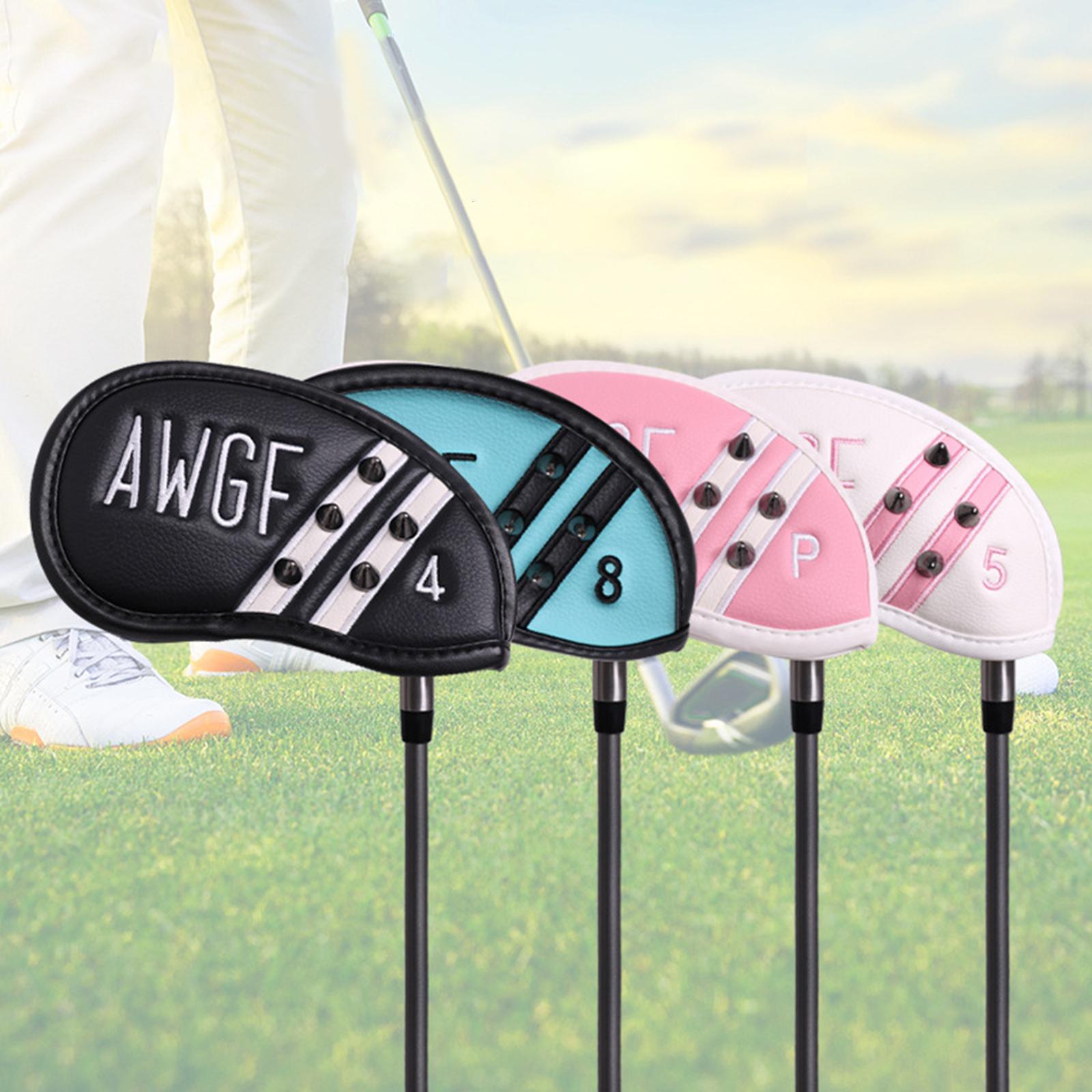 9 Pieces Club Head Covers Waterproof Leather 4-9,P,S,A Golf Iron Headcover White