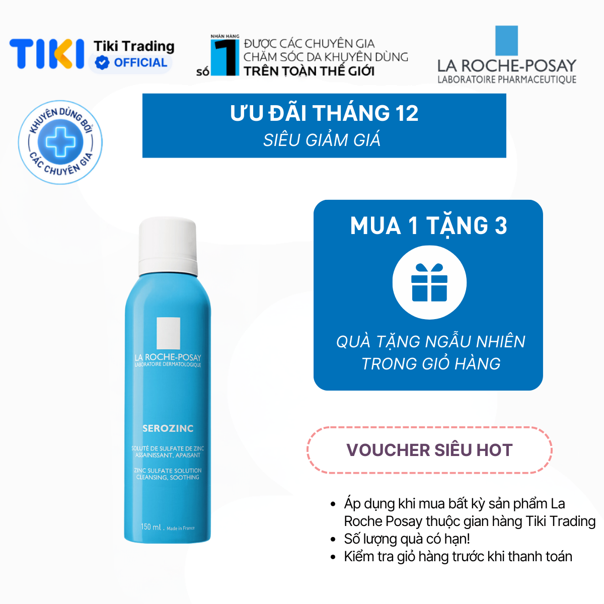 Xịt khoáng giúp làm sạch & làm dịu cho da dầu mụn La Roche Posay Serozinc 150ml