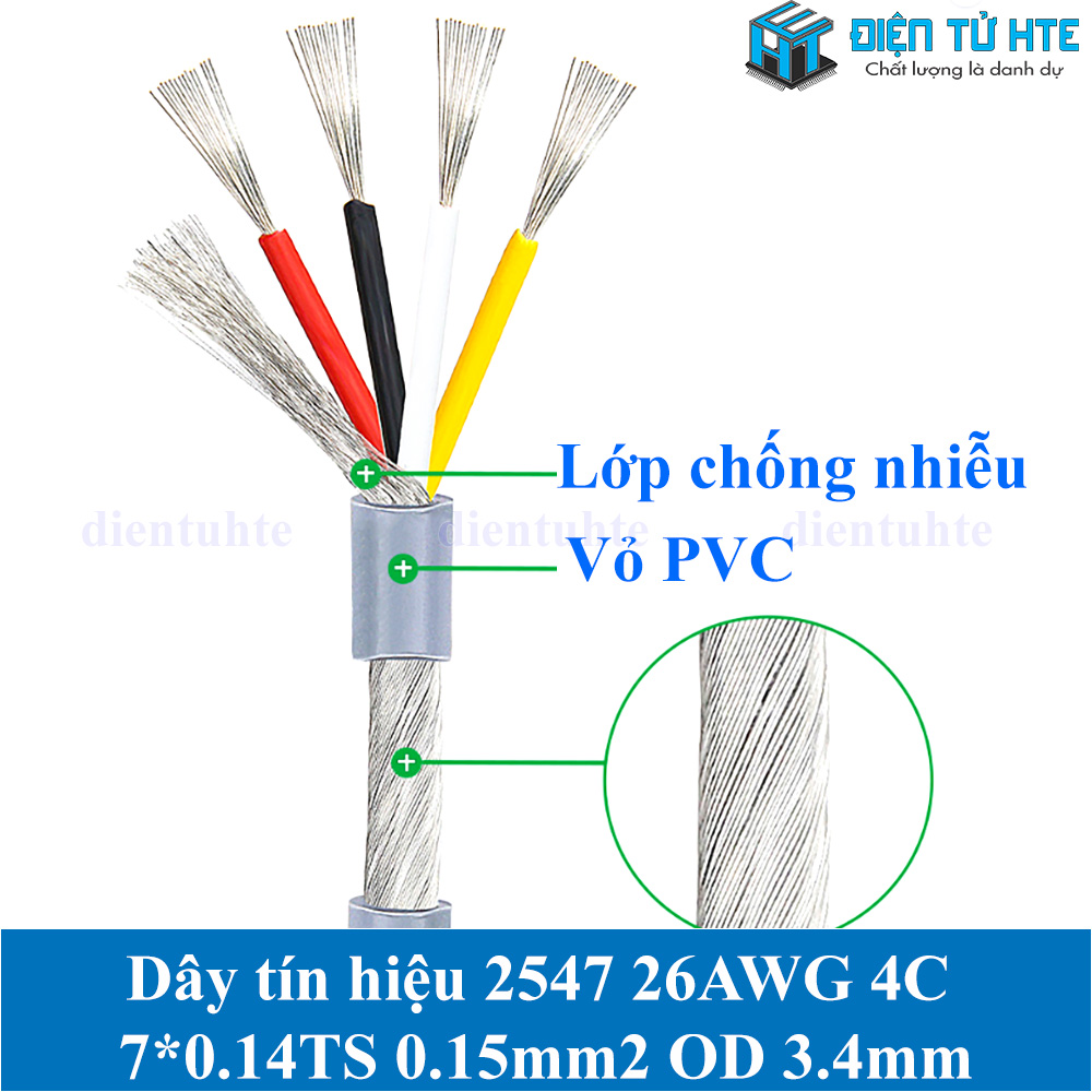 Dây tín hiệu 2547 USB 4 lõi 0.12mm2 có chống nhiễu lõi 26AWG vỏ PVC (1 mét)