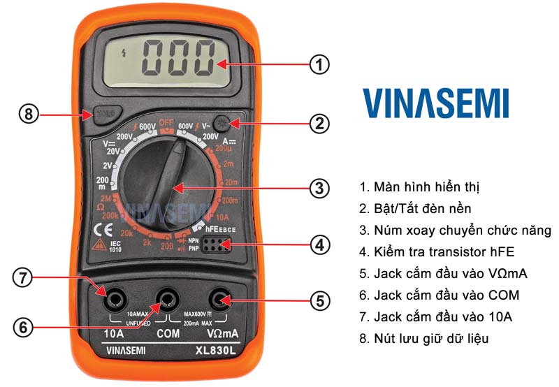 Vinasemi XL830L Đồng Hồ Đo Đa Năng Hiển Thị Số