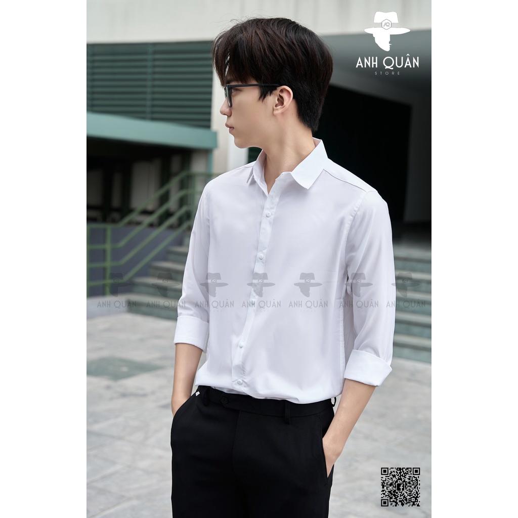 Sơ Mi Nam Màu Trắng Vải Cotton Lụa Mềm Mịn Thấm Hút Tốt