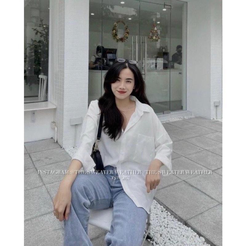 Áo Sơ Mi Trắng Dài Tay 1 Túi Ngực Form Rộng Ulzzang Hàn Quốc Chan House