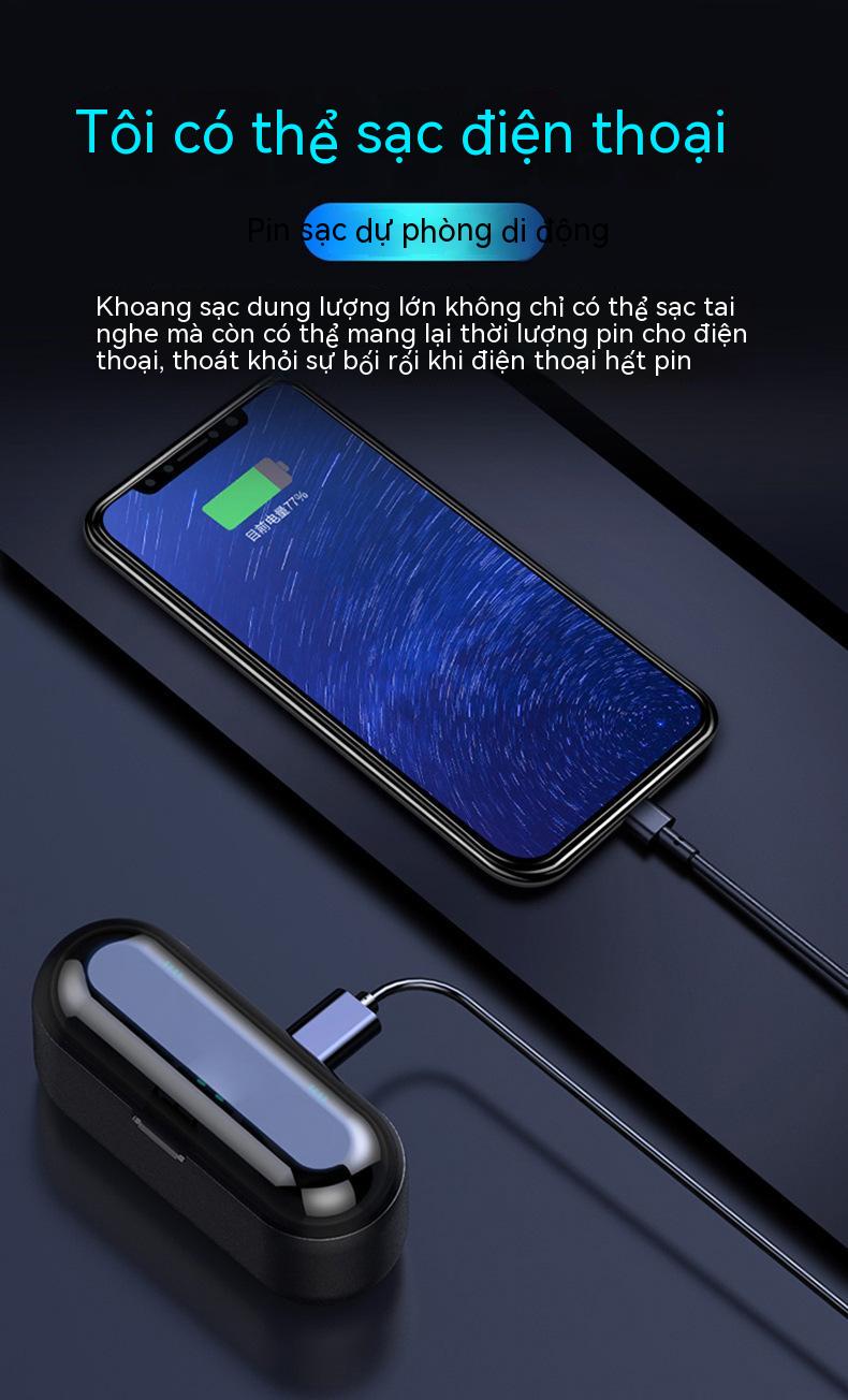 F9 chạm vào tai nghe bluetooth 5.0 TWS với năng lượng cho thấy tai nghe thực sự chuyển động không dây