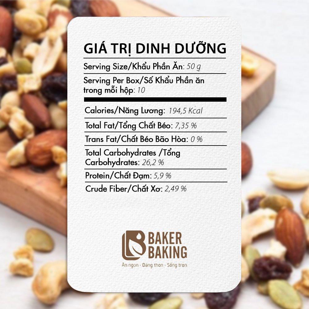 Hạt dinh dưỡng tổng hợp Mixed Nuts Baker Baking không đường có hoa quả khô bổ sung dinh dưỡng cho mẹ bầu 500g