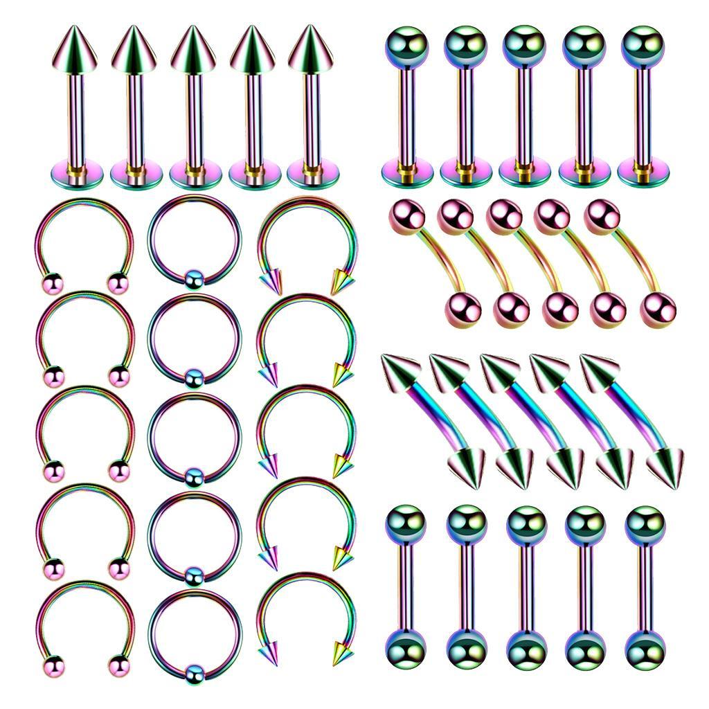 40 Pieces Jewelry 16G Belly Nose Lip Eyebrow