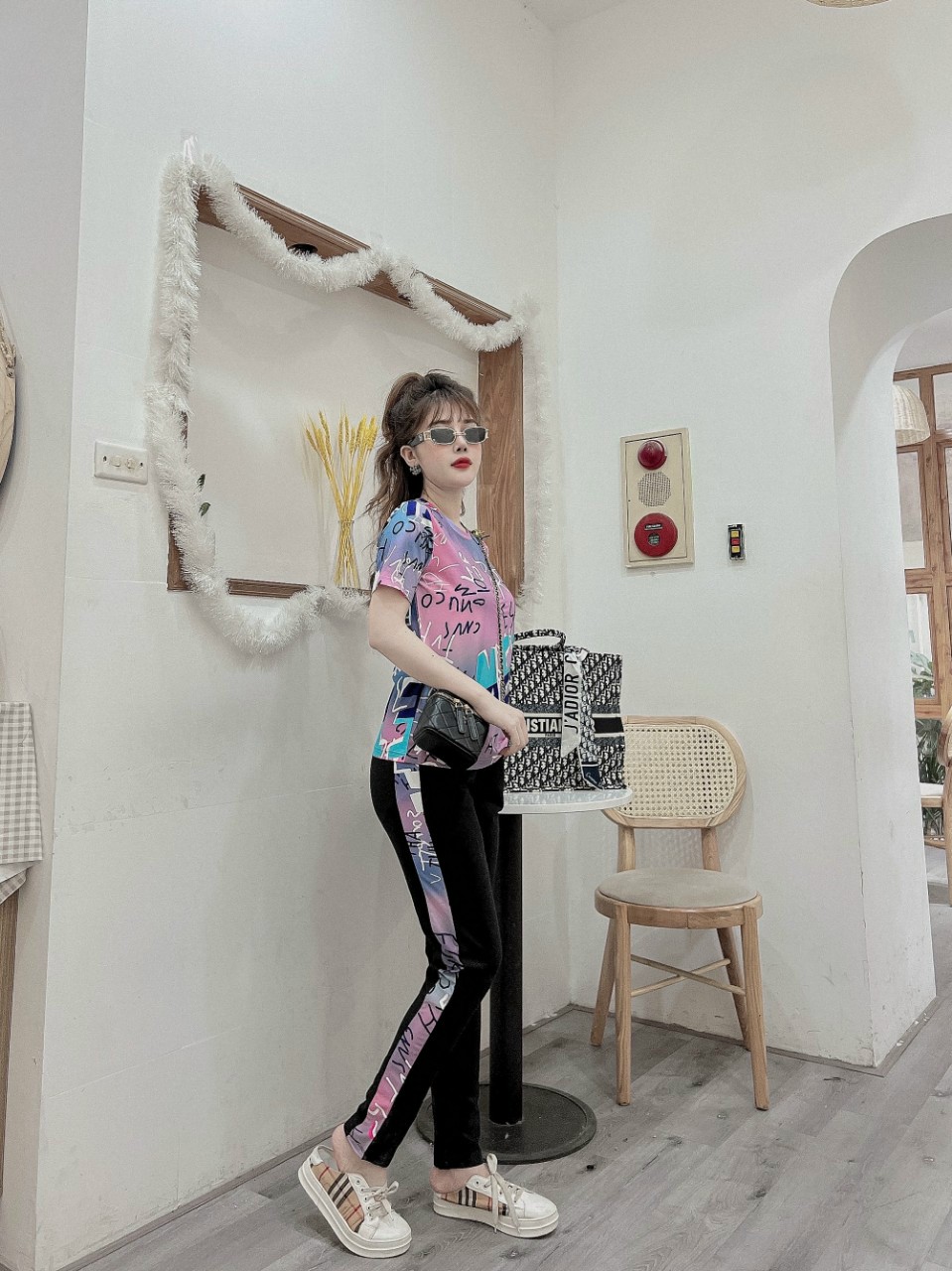 Đồ bộ thể thao thun cotton nữ họa tiết in 3D