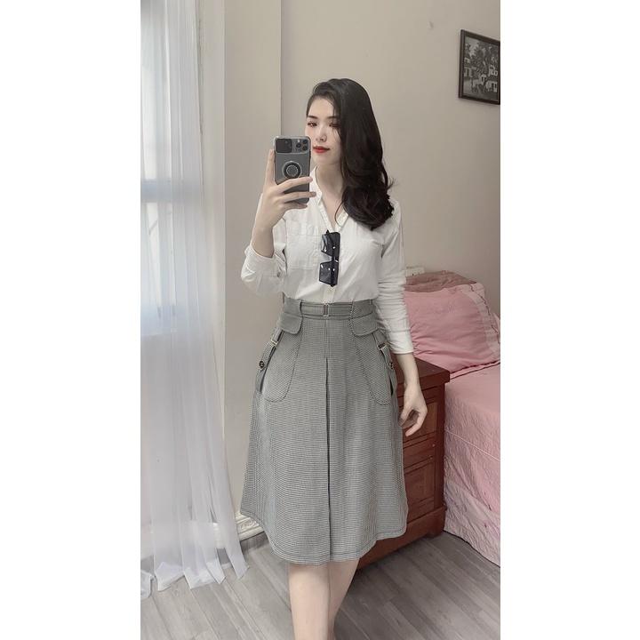 Chân váy công sở kẻ - dáng A xòe - 2 lớp
