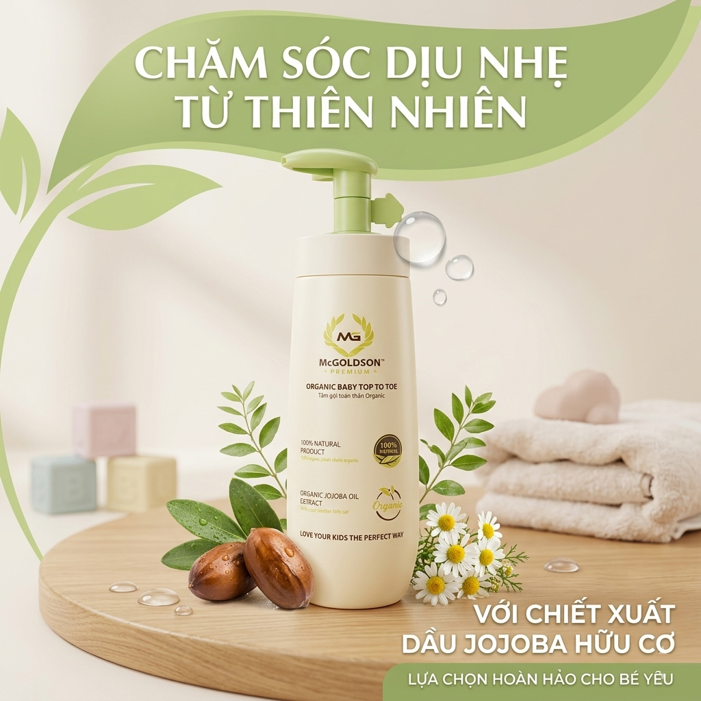 Combo 2 chai tắm gội toàn thần Organic Mcgoldson tặng 1 khăn khô đa năng StayDry