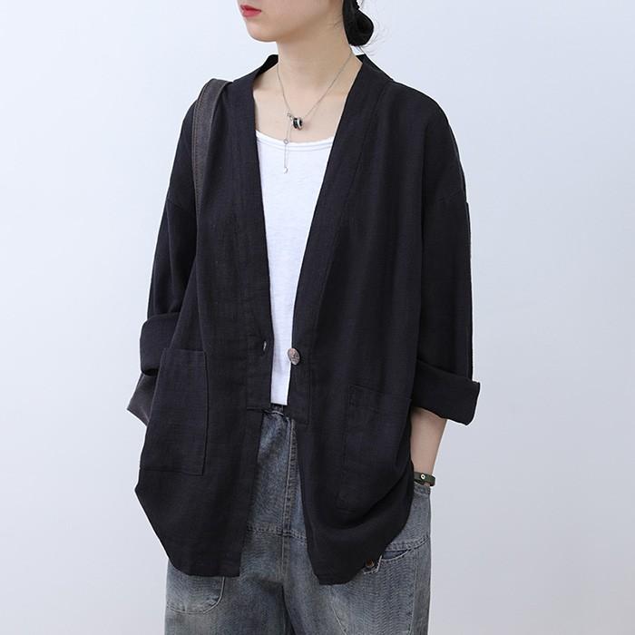 Áo cardigan linen dáng dài, thời trang phong cách Nhật Bản