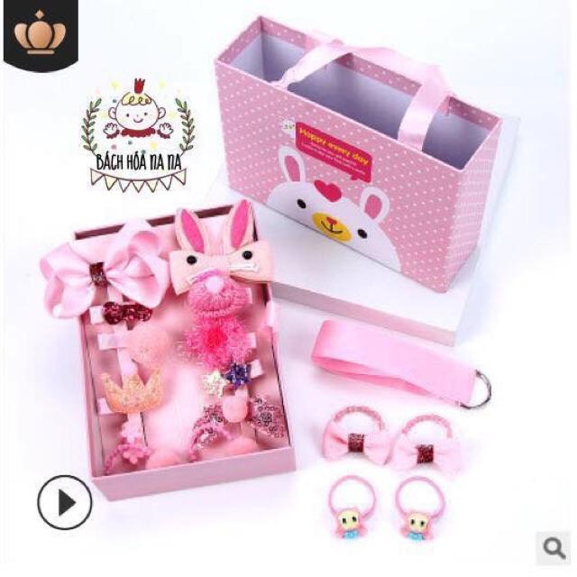 SET Hộp cột kẹp tóc cho bé gái 16 món Siêu đáng yêu Hộp quà cho bé yêu Nana Shop Momny Baby