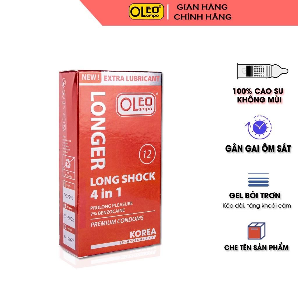 Bao cao su OLEO LAMPO Long Shock 4 in 1 Extra Lubricant. Bộ 3 hộp nhiều gel gai êm tăng cường khoái cảm