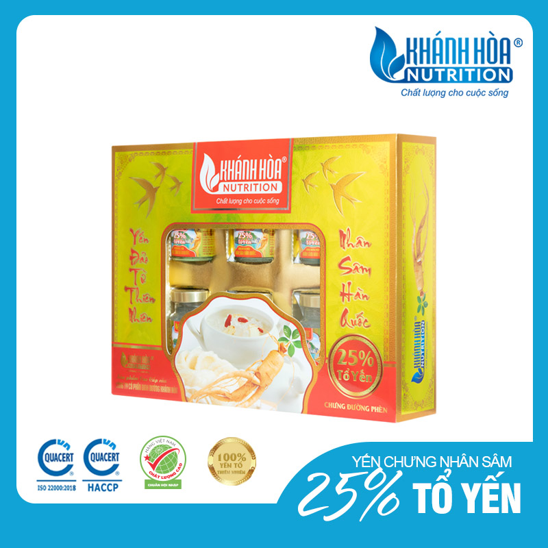 Hộp Quà Tặng 6 Lọ Nước Yến Sào chưng Nhân Sâm Hàn Quốc Khánh Hòa Nutrition 25% (lọ 70ml)