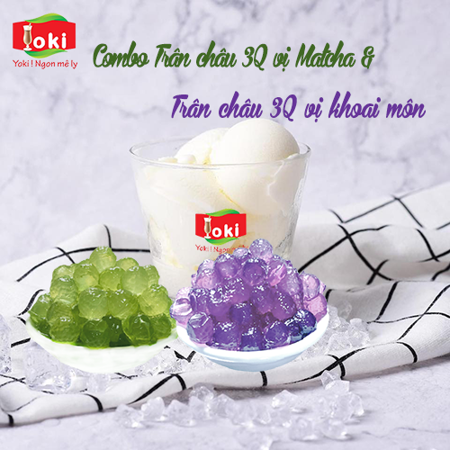 Combo Trân châu 3Q vị khoai môn Yoki và Trân châu 3Q vị Matcha Yoki