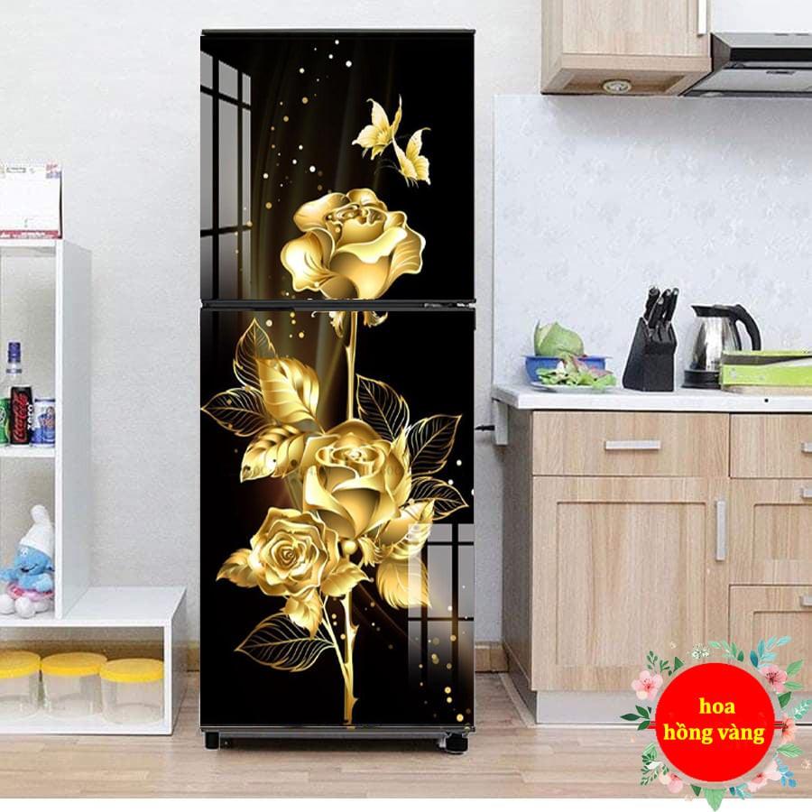 MIẾNG DÁN TỦ LẠNH, MÁY GIẶT 3D MẪU HOA HỒNG VÀNG
