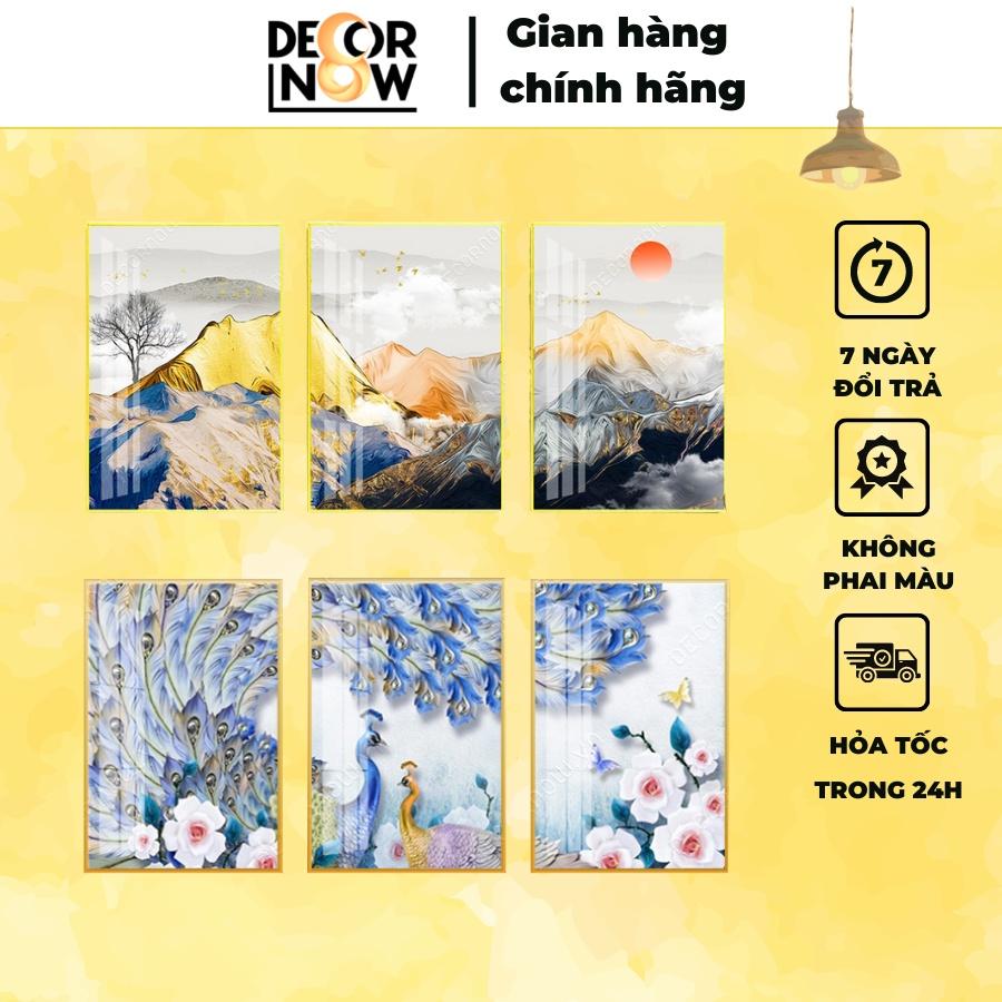 Tranh Treo Tường Phong Cảnh TRÁNG GƯƠNG Có Khung DECORNOW, 1 Bộ 3 Bức Trang trí Phòng Khách Phòng Ngủ Spa DCN-43