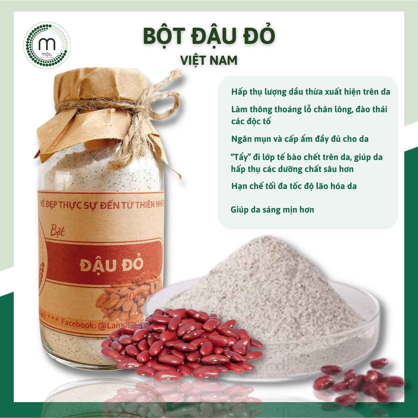 Bột Đậu Đỏ đắp mặt nạ nguyên chất từ thiên nhiên 100ml handmade