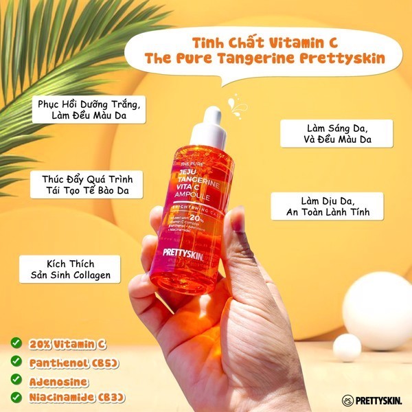 Tinh Chất Serum Dưỡng Trắng Da Phục Hồi Pretty Skin Hàn Quốc The Pure Jeju Tangerine Vita C Cấp ẩm chuyên sâu