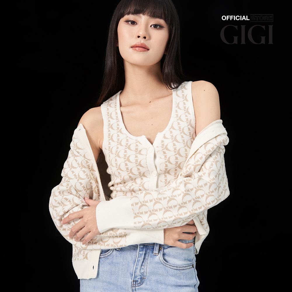 GIGI - Áo khoác cardigan nữ cổ tròn phối họa tiết monogram G1302K221704