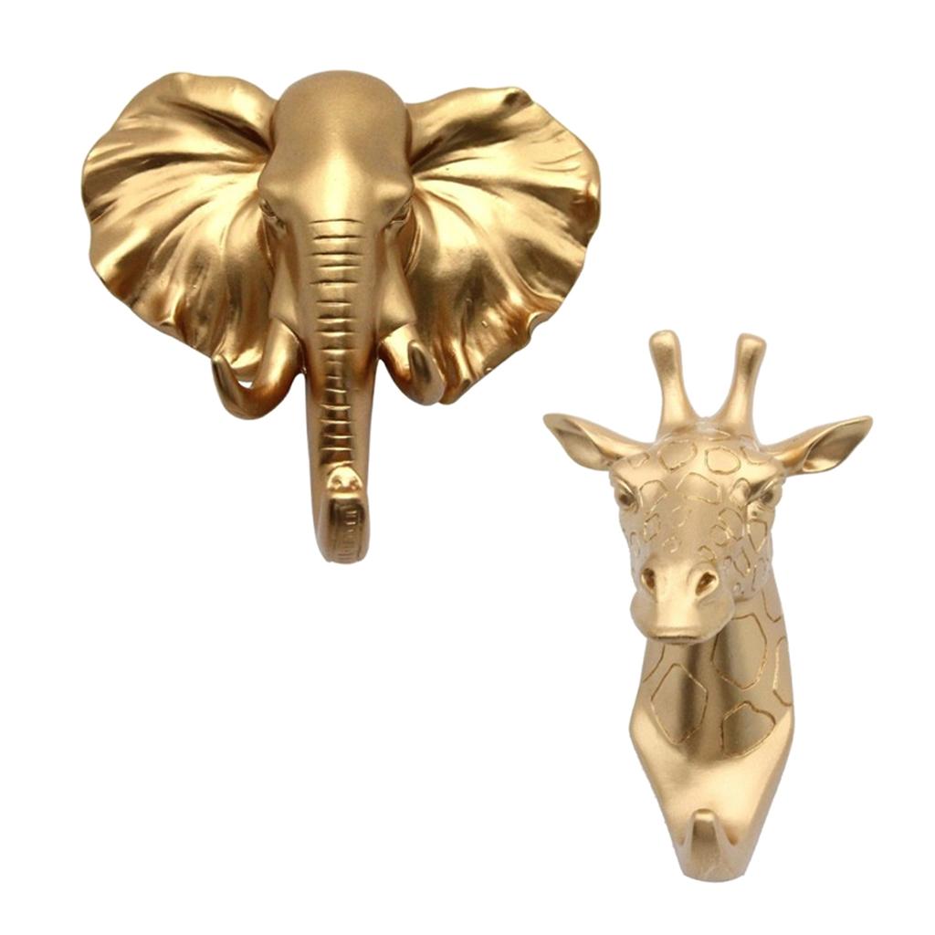 2pcs Giraffe/Elephant Head Hat Hanger Resin Suction Cup Hook for Home Decor