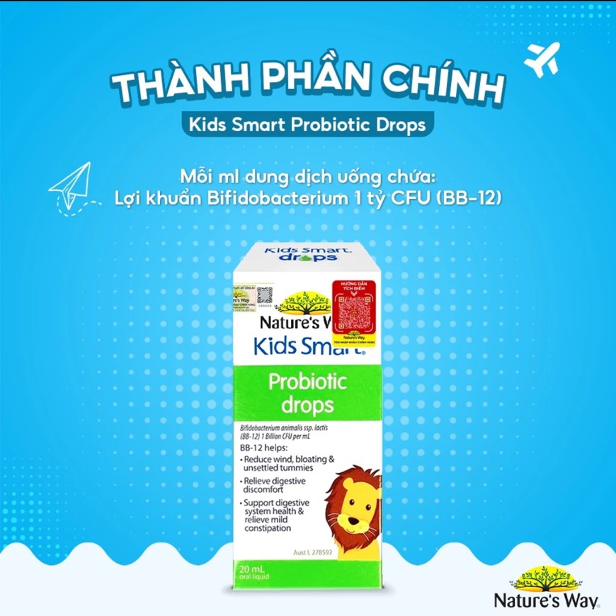 Men vi sinh cho bé Nature's Way Kids Smart Drops Probiotic 20ml giúp hỗ trợ tiêu hoá, tăng cường miễn dịch