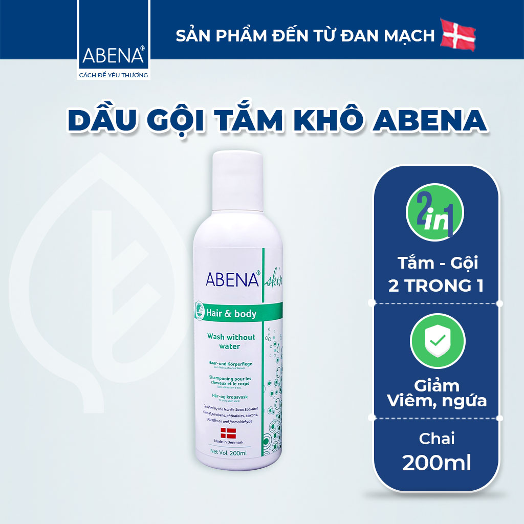 Dầu gội, tắm khô làm sạch và dưỡng ẩm - Nhập khẩu Đan Mạch - Abena Hair & Body Wash