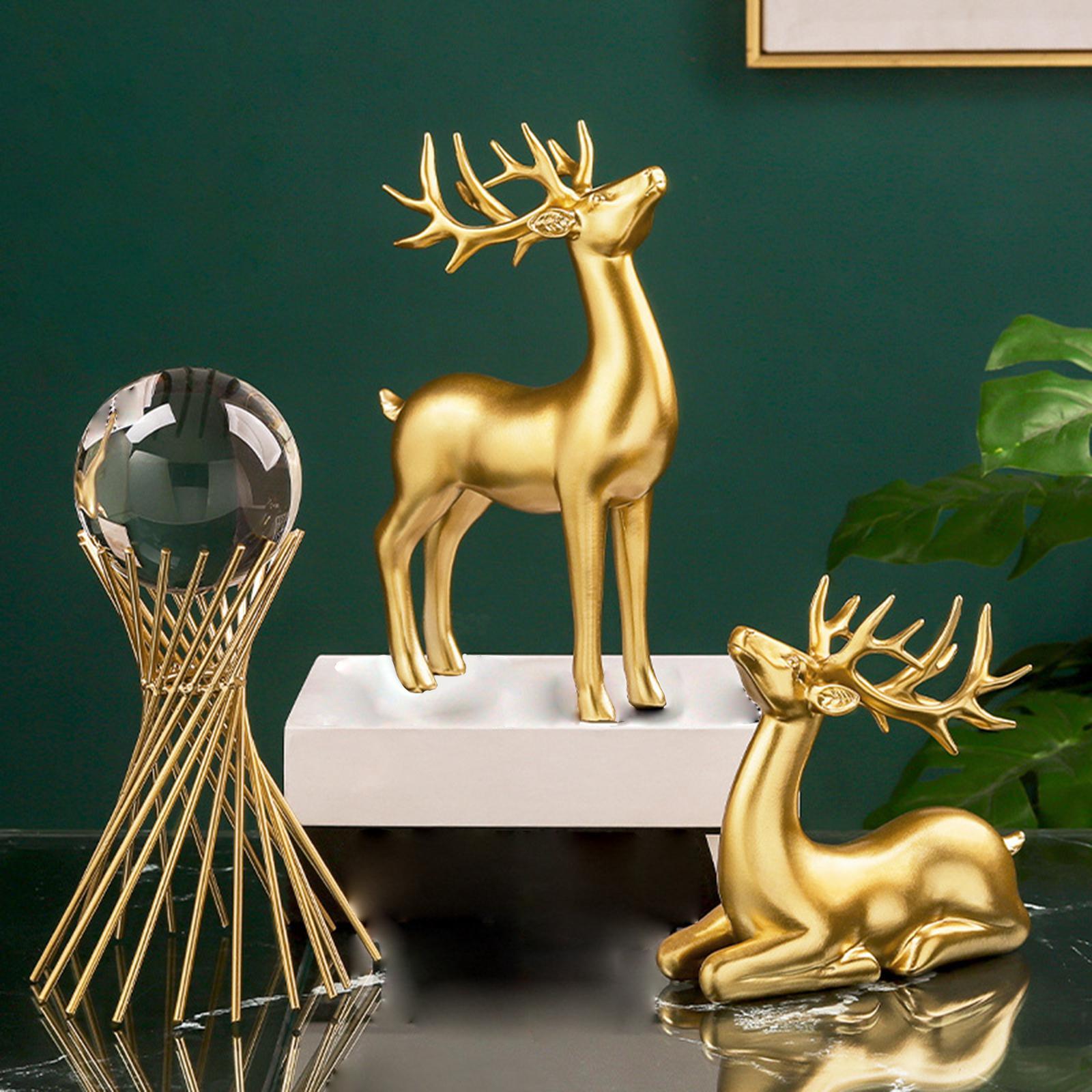 2Pcs Modern Deer Statue Resin Figurine Sculpture Craft for Tabletop Home Bookcase Living Room Decoration
