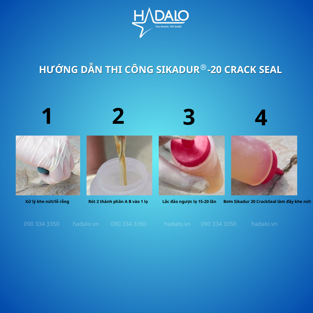 Keo Sikadur 20 Crack Seal trám khe nứt, xử lý vết nứt chân chim, dùng được cho khu vực khô/ẩm ướt