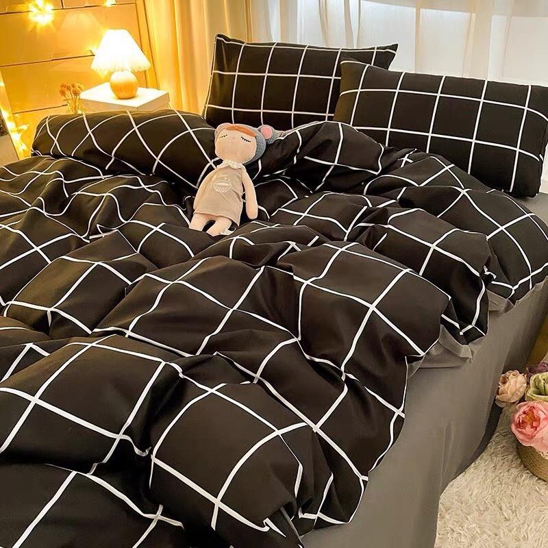 Bộ chăn ga gối cotton 3D hoa tím trending mềm mại thoáng mát bo chun miễn phí