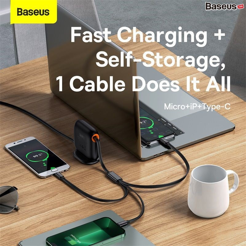 Cáp Sạc Đa Năng Baseus Traction Series Retractable 3-in-1 Fast Charging - HÀNG CHÍNH HÃNG