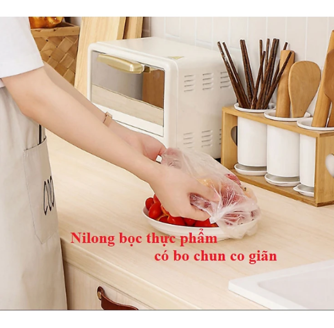 Set 100 màng bọc KG78 túi gấu bọc thực phẩm PE có chun bọc đồ ăn co giãn tái sử dụng - Hàng chính hãng