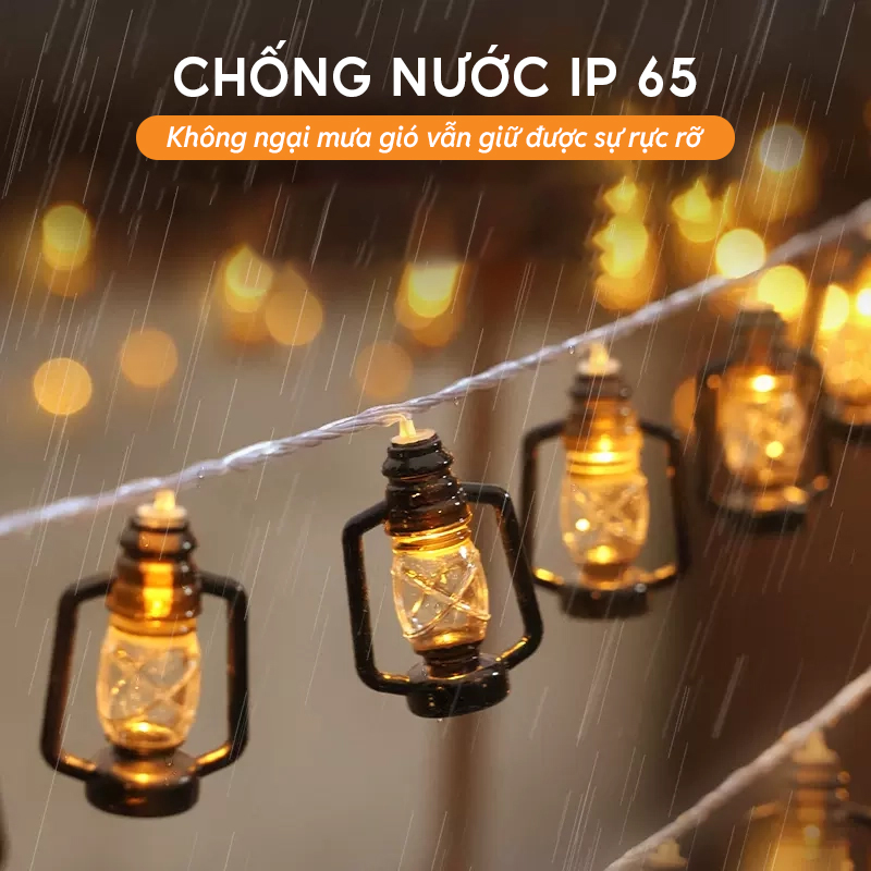 Đèn Trang Trí Năng Lượng Mặt Trời Hình Đèn Dầu, 20 Bóng LED, Nhiều Chế Độ, Chiều Dài 5m - DA3066