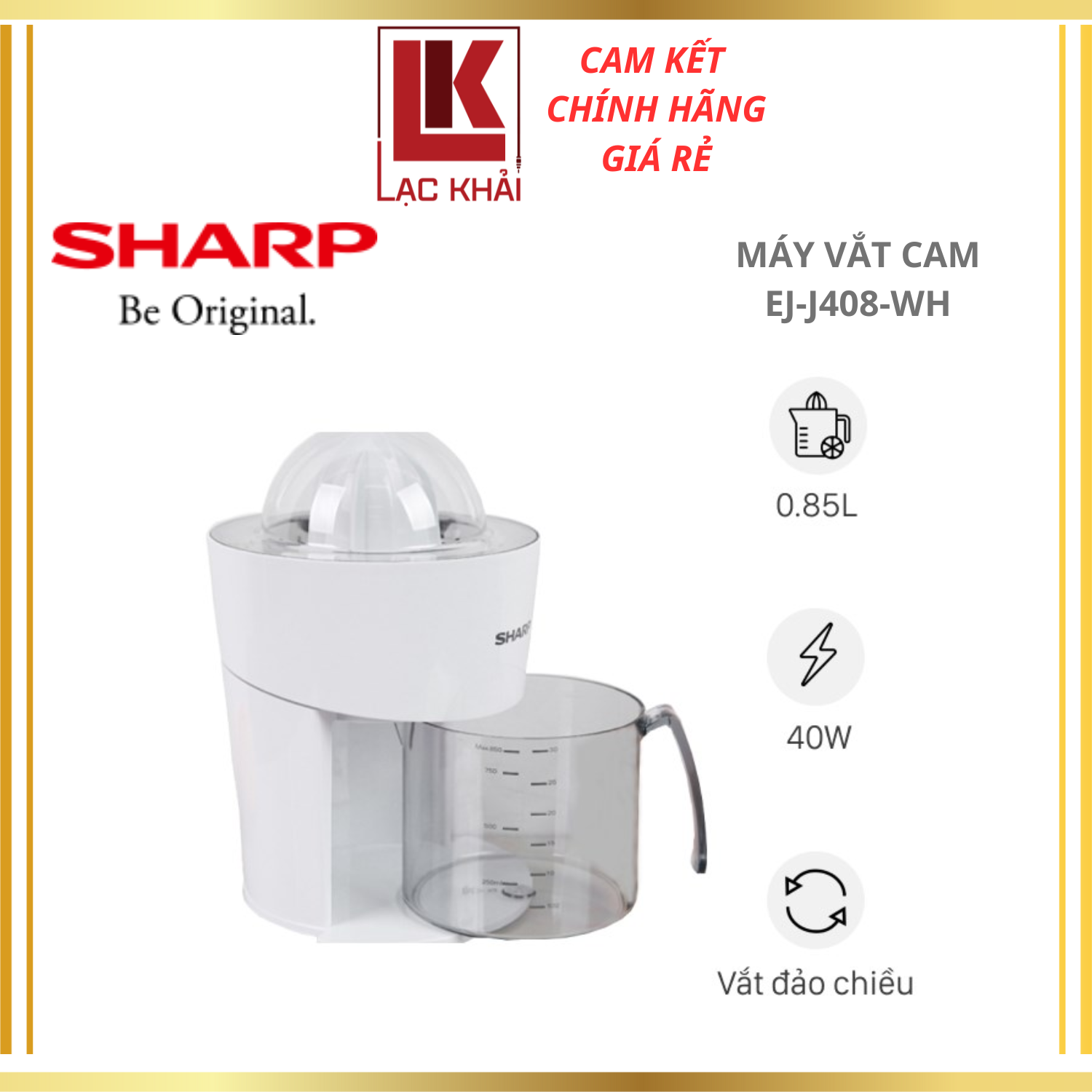 Máy vắt cam Sharp 40W EJ-J408-WH, Tự động đảo chiều vắt - Hàng chính hãng