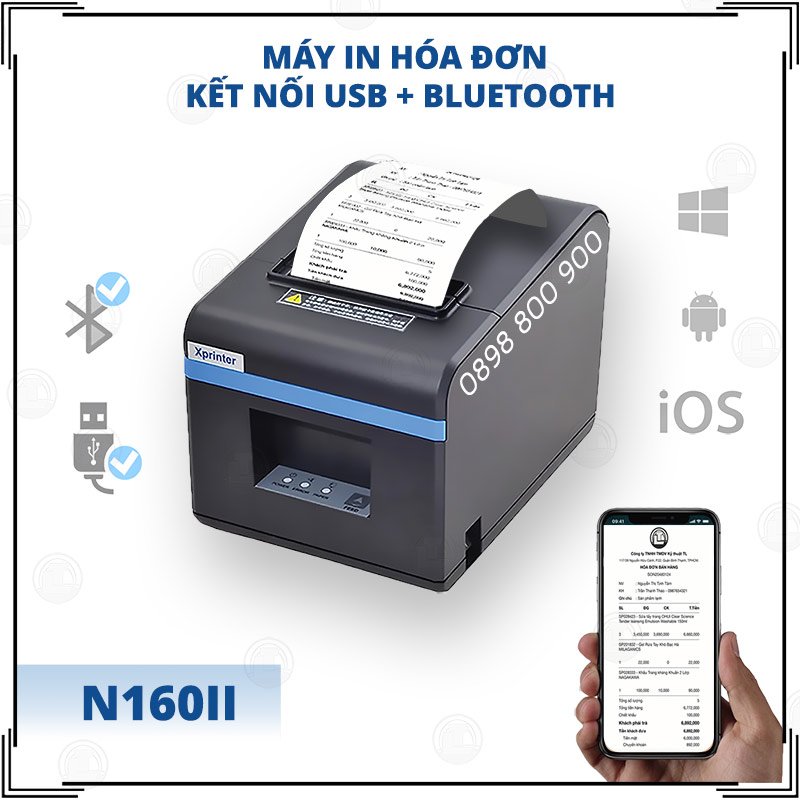 Máy in BLUETOOTH K80 Xprinter XP-N160ii (USB +  BLUETOOTH) in bill , in hóa đơn từ điện thoại và máy tính - Hàng nhập khẩu