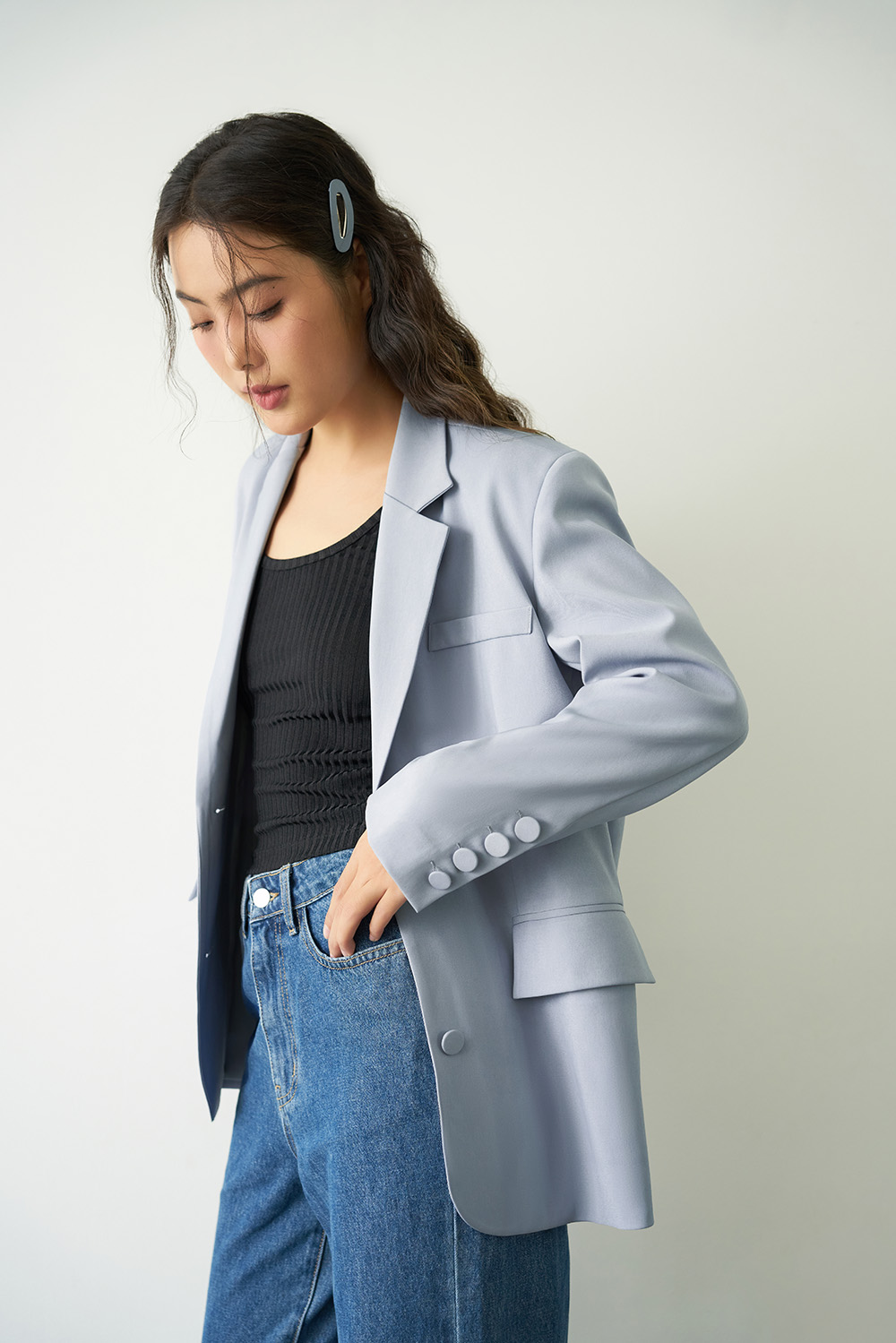 DOTTIE - Áo vest dáng rộng cài khuy - Xám - T0705