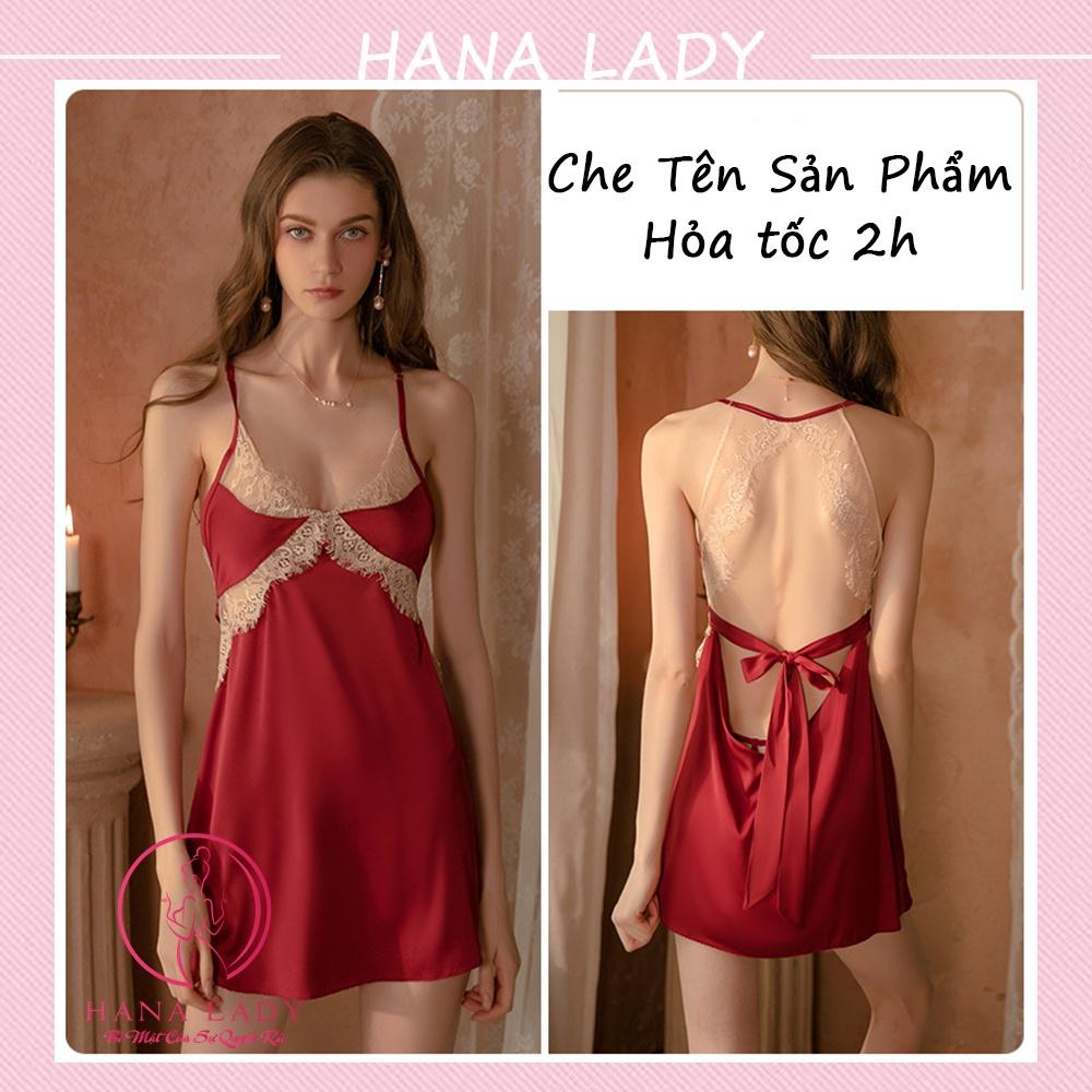 Váy ngủ lụa cao cấp, đầm ngủ hai dây mặc nhà phối ren gợi cảm VN509