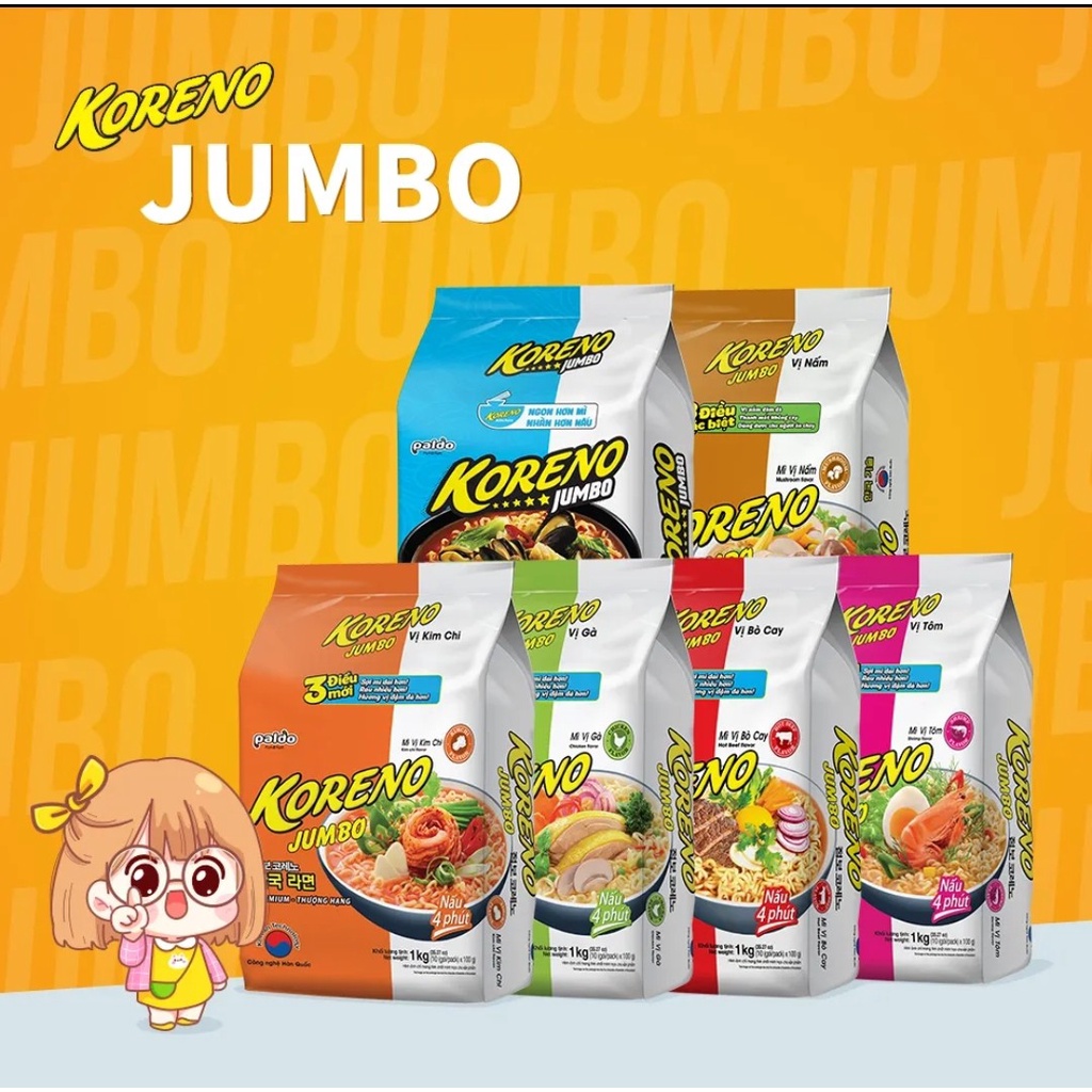 Lốc Mì vị Gà Koreno Jumbo (100G x 10 Gói)