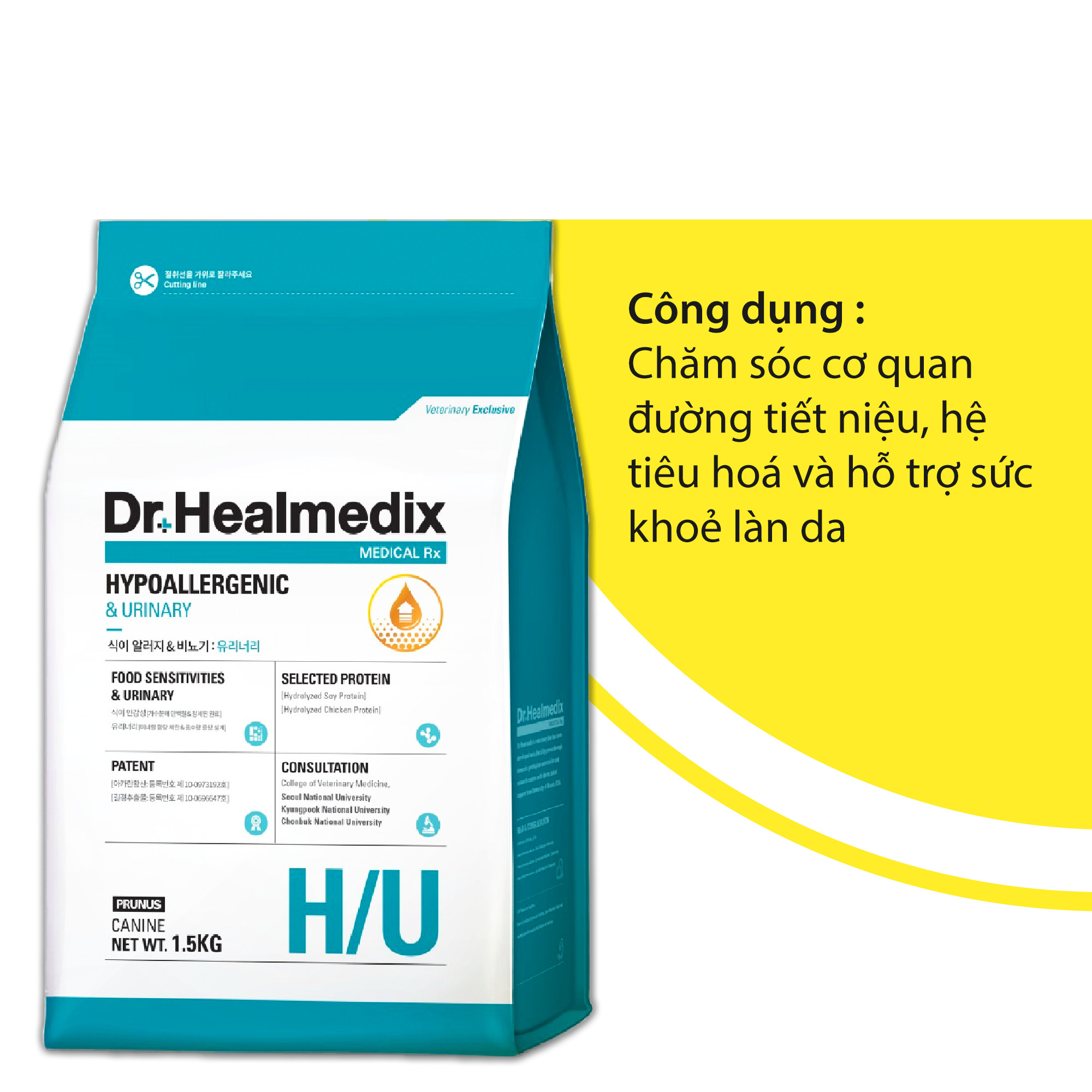 Thức ăn chó trị sỏi tiết niệu Dr.Healmedix Hypoallergenic &amp; Urinary 1.5kg