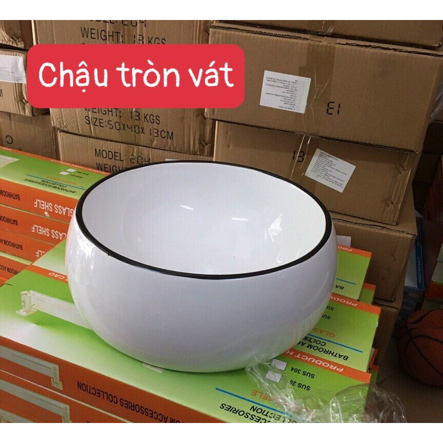 CHẬU LAVABO ĐẶT BÀN HÌNH TRÒN VIỀN ĐEN CAO CẤP