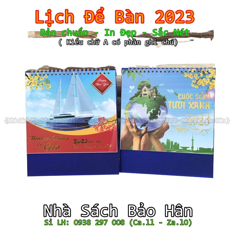 Lịch để bàn 2023 (kiểu chữ A có dải note ghi chú ngày, tuần,) đủ ngày âm dương (mẫu ngẫu nhiên, nowship)