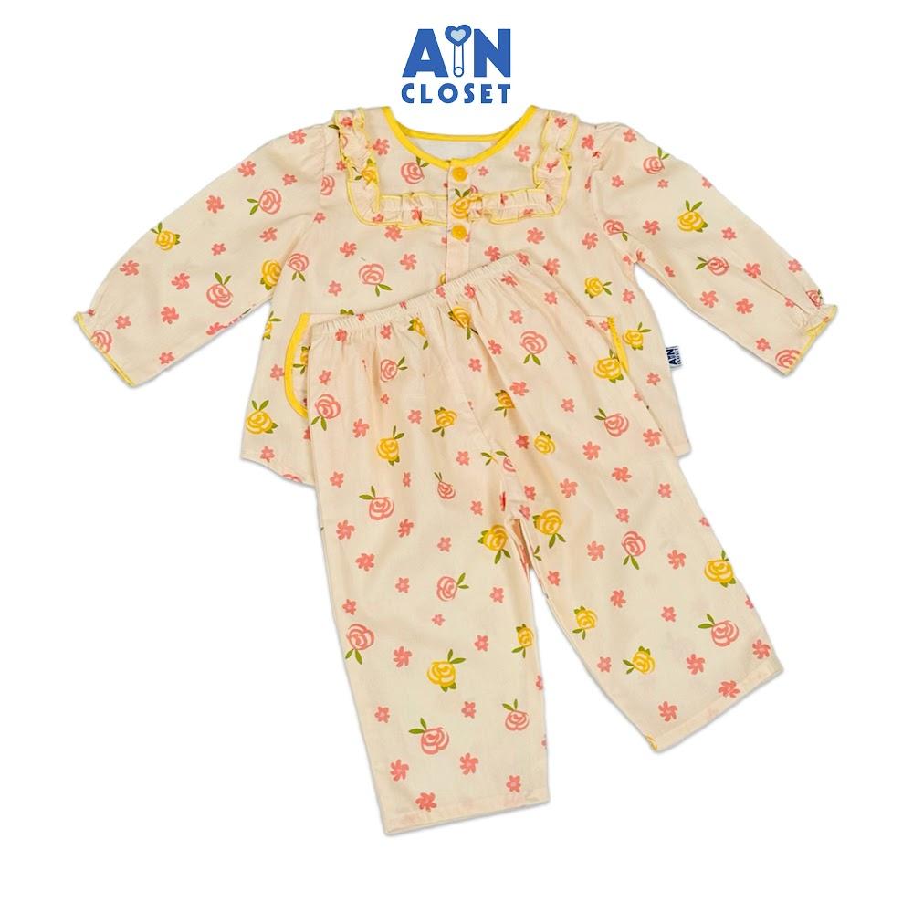 Bộ quần áo Dài bé gái họa tiết Hoa Hồng Vàng Cotton - AICDBGTNNQUB - AIN Closet