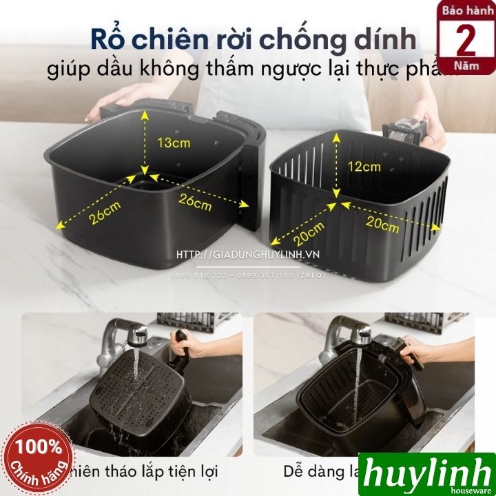 Nồi chiên không dầu Fujie AF7 - Dung tích 7.5 lít - Công suất 1700W - Núm vặn cơ - Hàng chính hãng