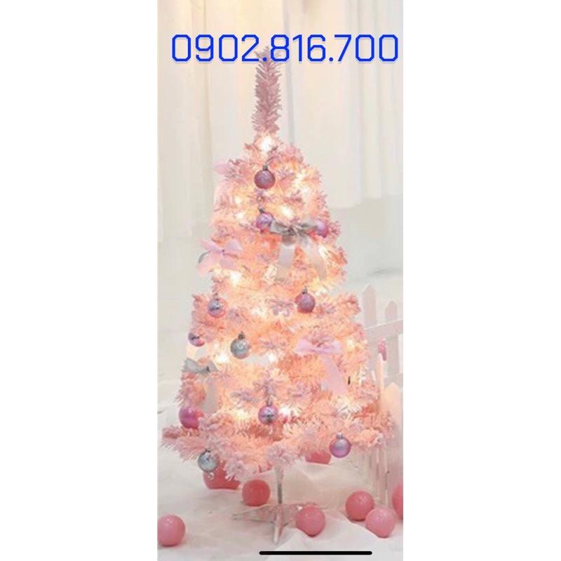 Cây thông Noel màu hồng mini để bàn 60cm kèm đầy đủ phụ kiện trang trí Noel ngày giáng sinh
