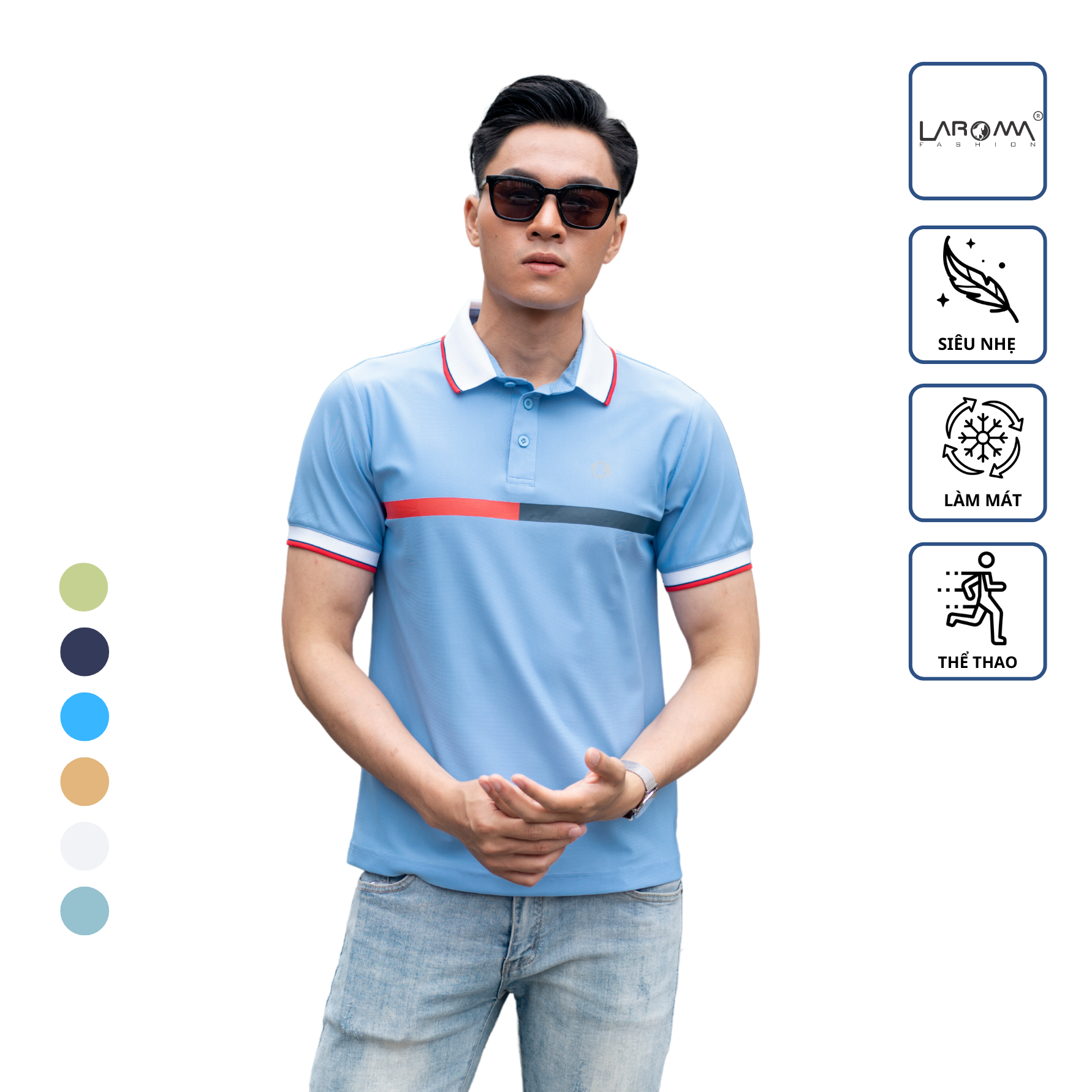 LAROMA Áo Polo nam phối ngực | Vải Coolmax làm mát