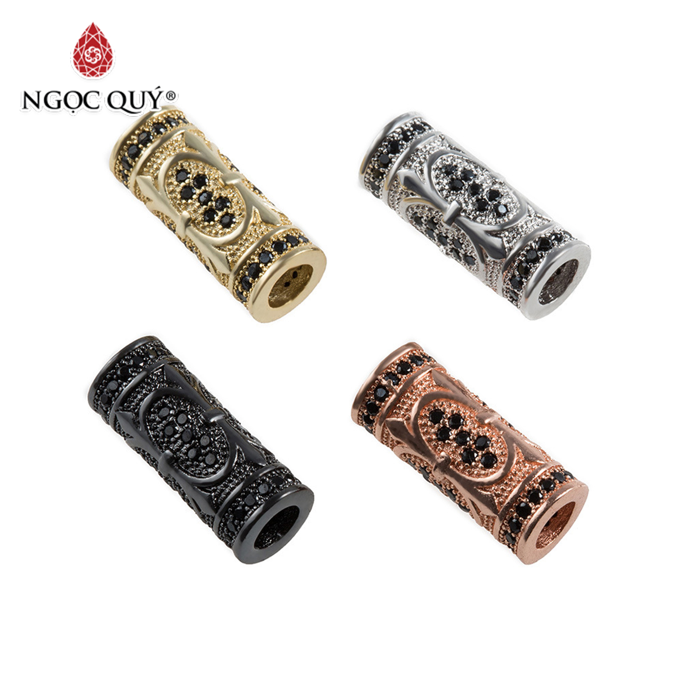 Combo 2 cái charm trụ dài hợp kim đính đá - Ngọc Quý Gemstones