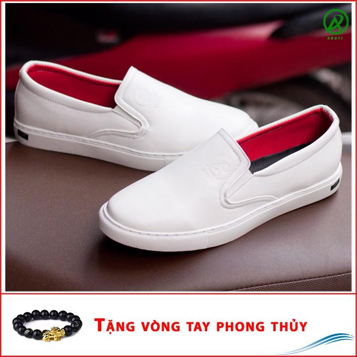 Giày Slip On Nam Aroti Đế Khâu Chắc Chắn Phong Cách Đơn Giản Màu Trắng - M498-TRANG(VT)-Kèm Vòng Tay Phong Thủy