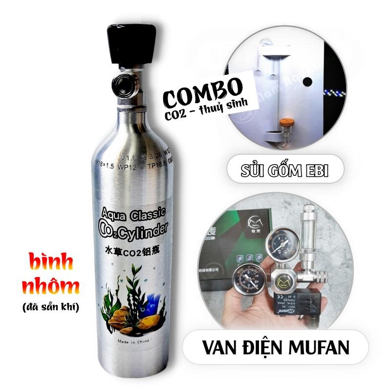 COMBO Bình CO2 Nhôm 1 Lít + Van Điện Mufan & Cốc Sủi | Bộ CO2 Cho Hồ Cá Thuỷ Sinh