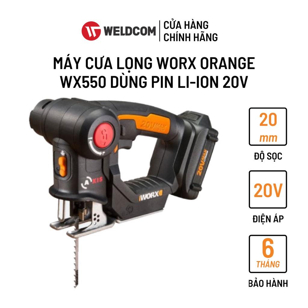 Máy Cưa Lọng WORX ORANGE WX550 Có Bọc Cao Su Cách Điện Tiết Kiệm Năng Lượng Sử Dụng Pin Li-ion 20V