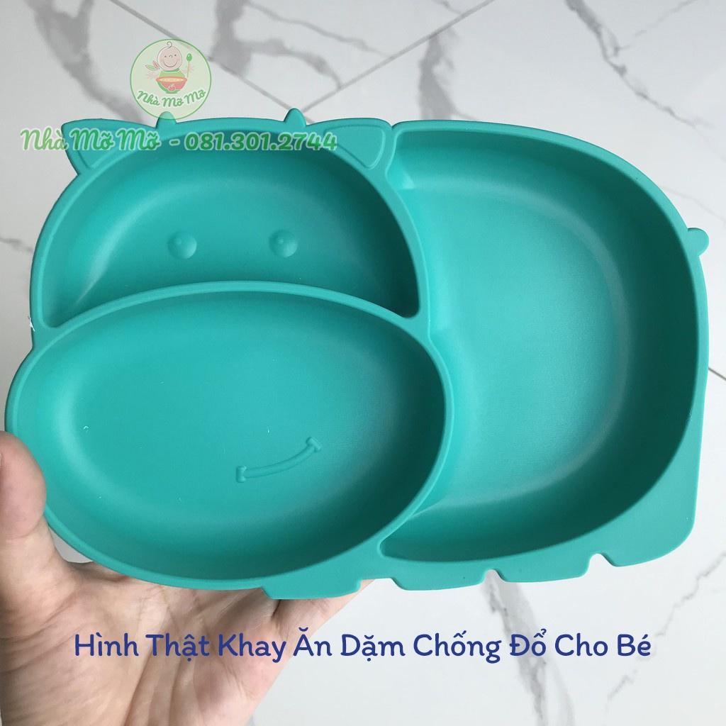 Khay Silicon Bò Sữa 3 Ngăn Có Đế Chống Lật Cho Bé Ăn Dặm