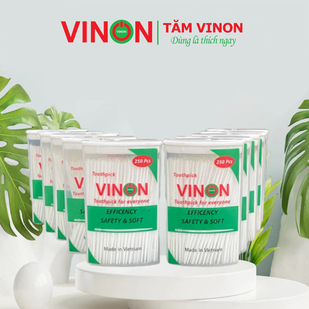 Tăm Vinon Thiết Kế Tỉ Mỉ Đầu Tơ Mềm Mại Dùng Là Thích Ngay (Lốc 10 Hộp X hộp 250 Tăm)